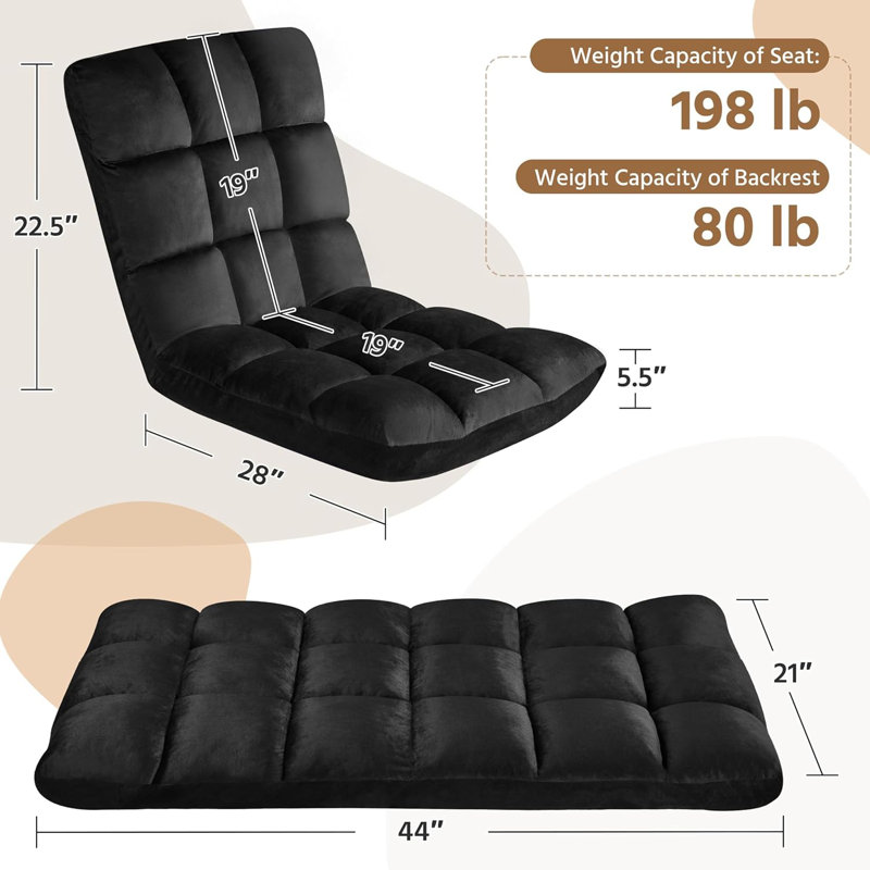 Isabelle Max Folding Sofa Chair With 14 Adjustable Position Padded Meditation Chair With Back Support Gaming Floor Chair Lounge Chair For Living Room Bedroom Black Wayfair